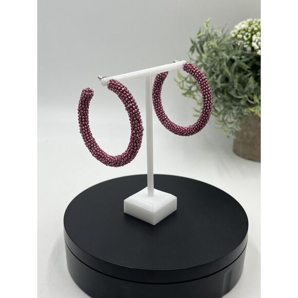 Sachin & Babi Designer Pink and Clear Glass Beaded Large Hoops 2.5" - Picture 6 of 12